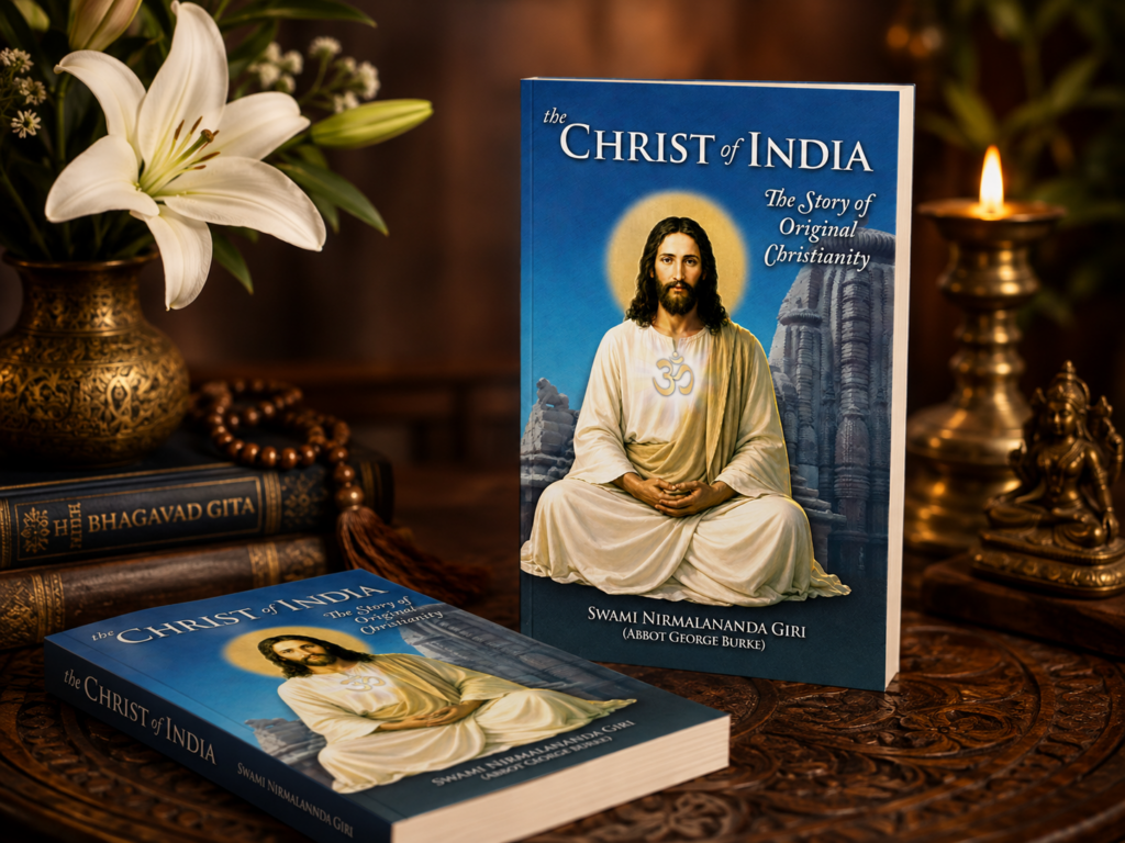 The Christ of India paperbacks in a warm contemplative setting