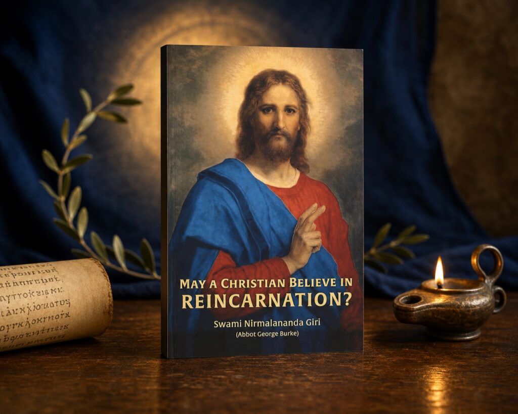 May a Christian Believe in Reincarnation? paperback in a devotional setting with manuscript and oil lamp